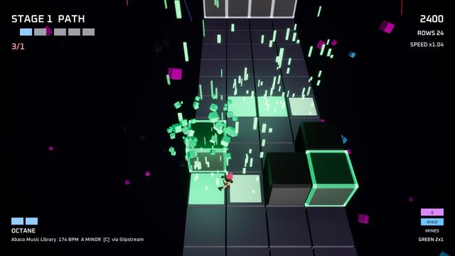 A green blast on a neon path